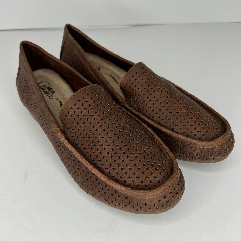 Mia Amore Womens Memory Foam Brown Solid Slip On Size 8.5 Loafer Flats - Picture 2 of 9